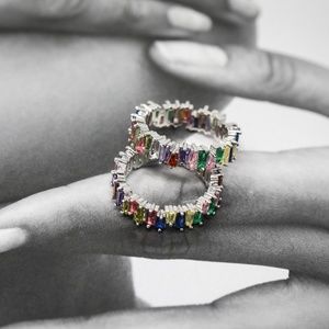 multi colored silver rhinestone ring stackable